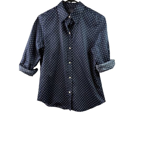 Chaps Tops - Chaps by Ralph Lauren Polka Dot No-Iron Button-Up Shirt–Navy/White–Size Medium